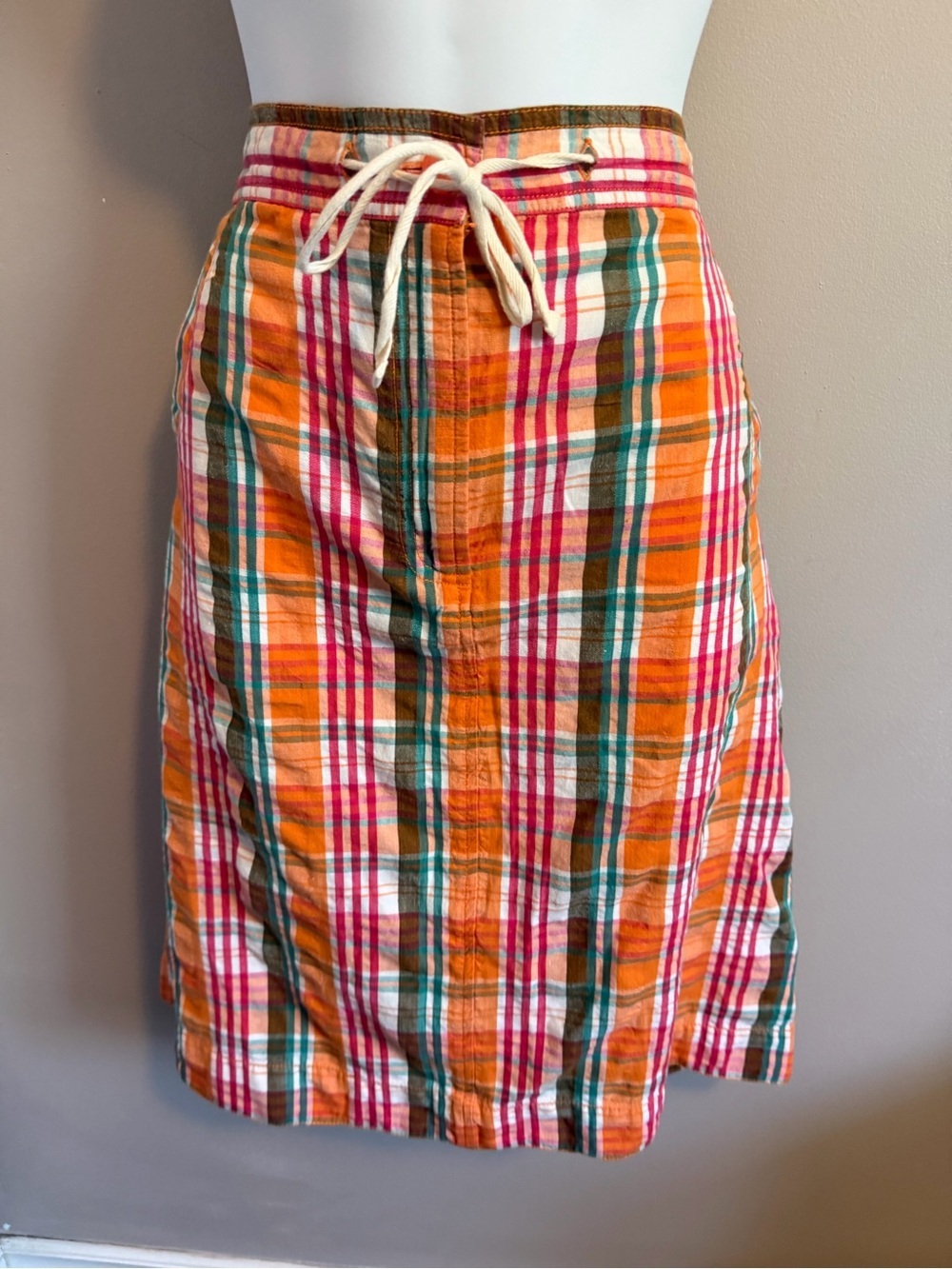 Orvis Plaid Cotton Utility Midi Skirt Multi-Color Plaid Size 14